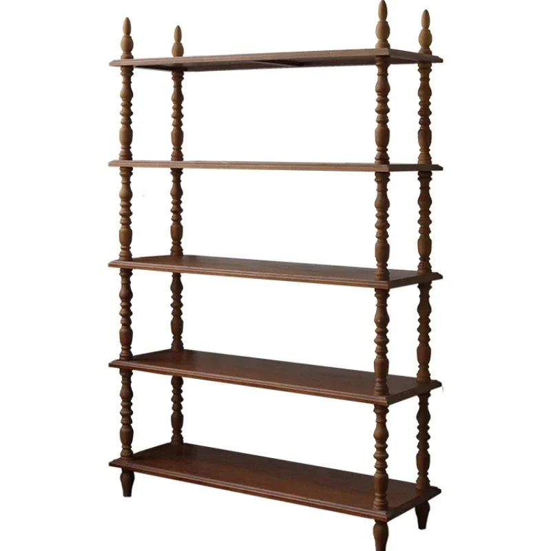 

Home French retro storage living room floor solid wood bookshelf multi-layer black American medieval