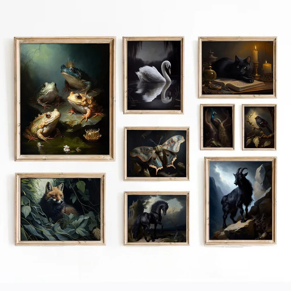 Dark Academia Art Raven Bat Frog Butterfly Poster Prints For Living Room Home Decor Gothic Animals Canvas Painting Wall Art