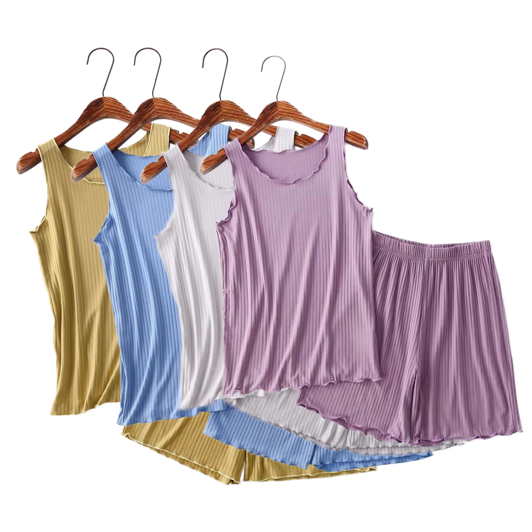 Conjunto de Pijama de dos piezas para Mujer, traje de Pijama informal de talla grande, ropa de dormir fina, chaleco de Modal, pantalones cortos, coreano, novedad de verano