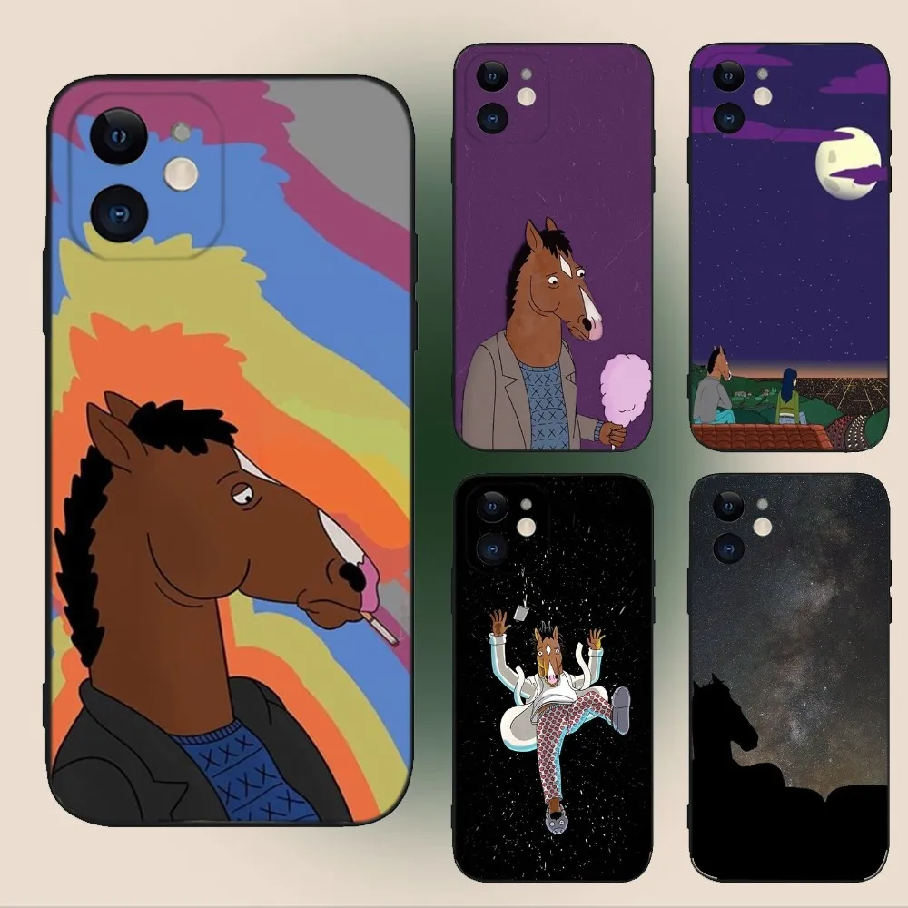 B-BoJack Horsemans Phone Case For iPhone 15,14,13,12,11,Plus,Pro Max,XS,X,XR,SE,Mini,8,7 Soft Silicone Black Cover