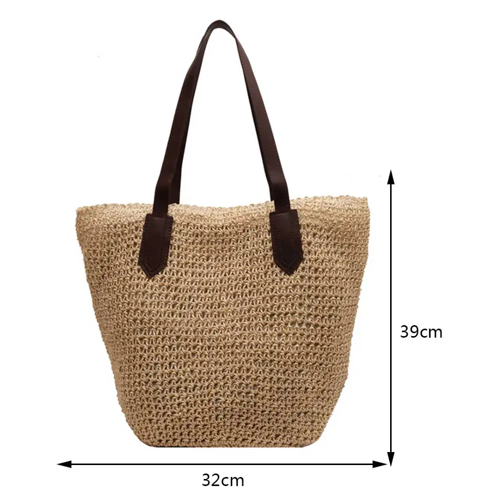Sac à bandoulière bohème en paille pour femmes, sac à main d'été tissé sous les bras, grand fourre-tout décontracté en Crochet, sacs de Shopping