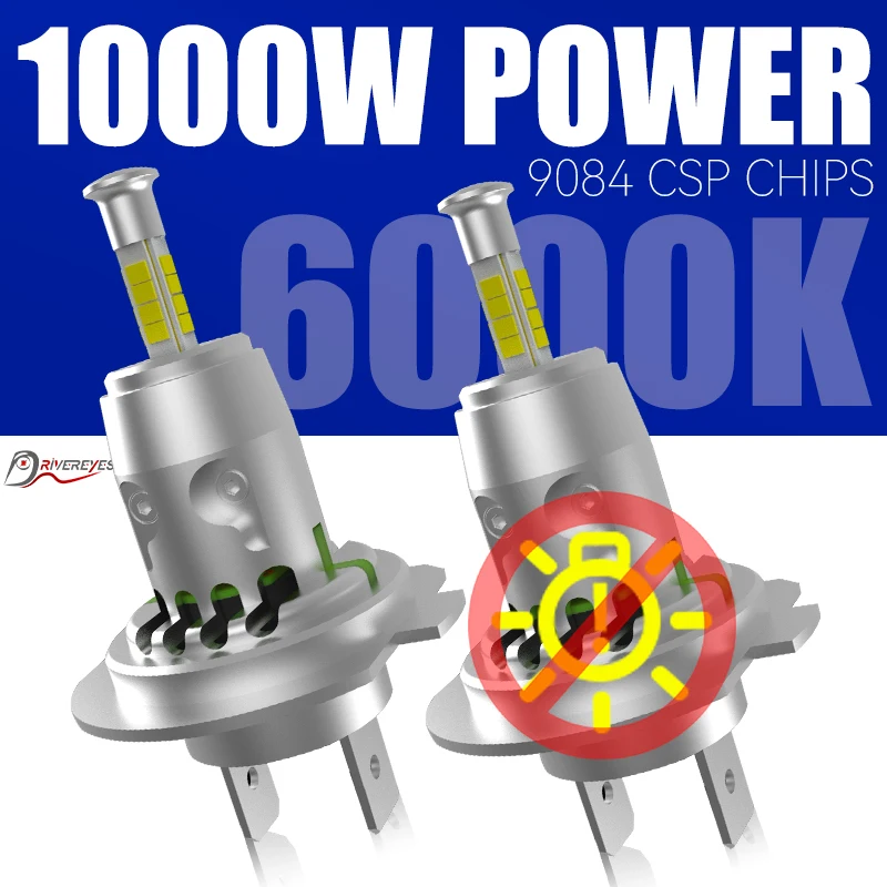 

3D H7 LED Headlight Bulbs 4 Sided 360 Degree Lighting 9084 CSP Chips Car Lights 1000W 1000000LM Auto Headlamp For Projector Lens