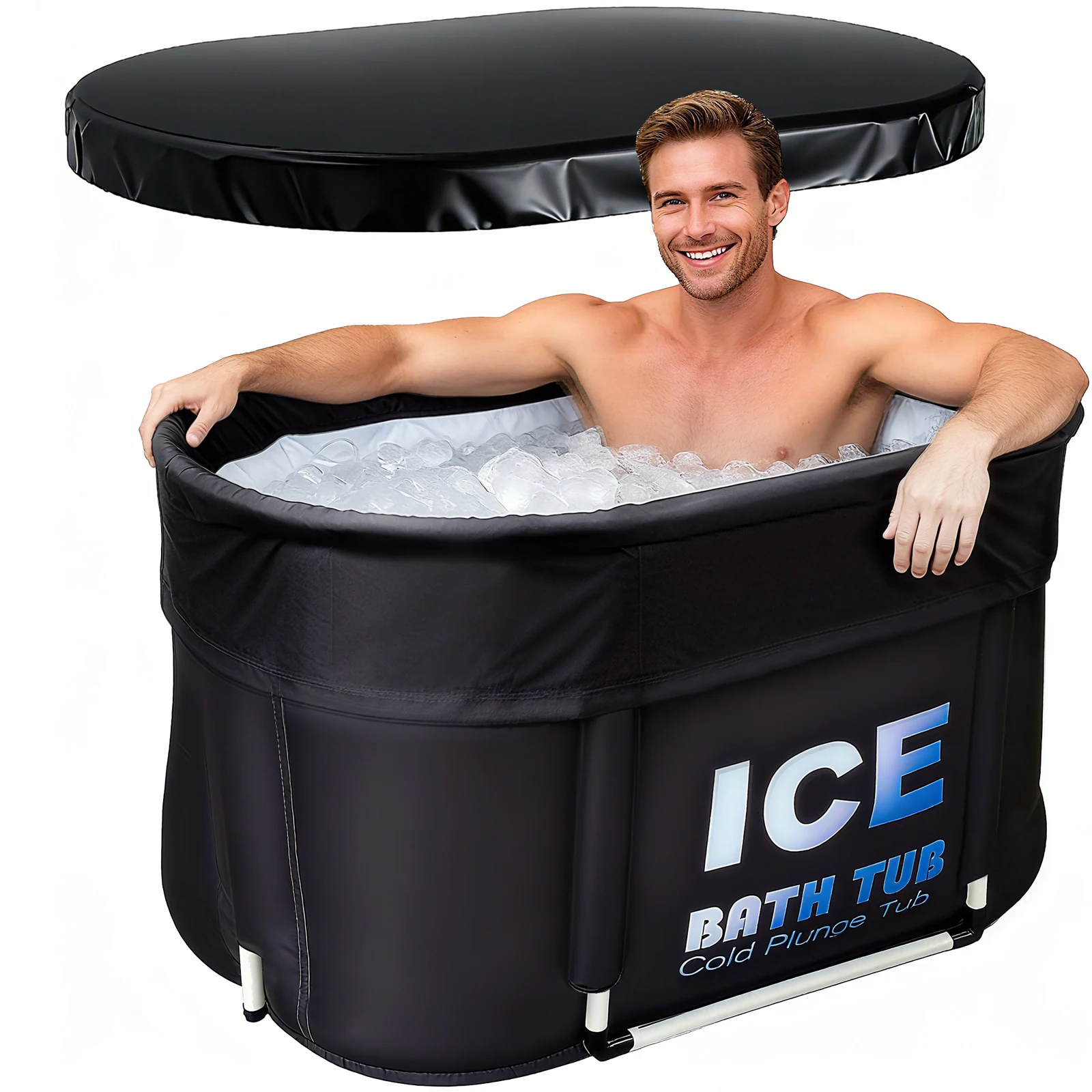 Ovale Eisbadewanne für Sportler mit Abdeckung, 450 l Fassungsvermögen, tragbare Kaltwassertherapie zur Erholung und Kaltwassertherapie