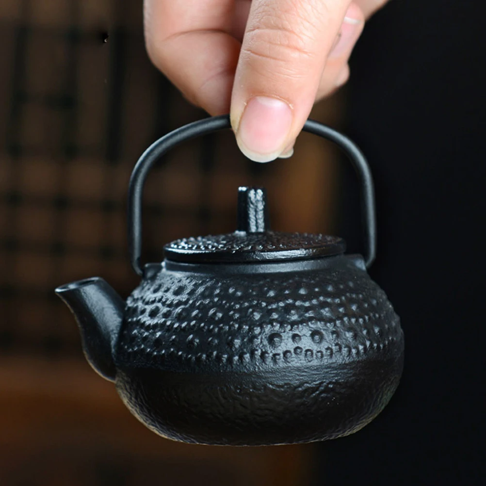 

Mini Cast Iron Teapot Set Black Retro Style Heat Resistant Small Pots Home Office Decor Mini Kitchen Bar Supplies