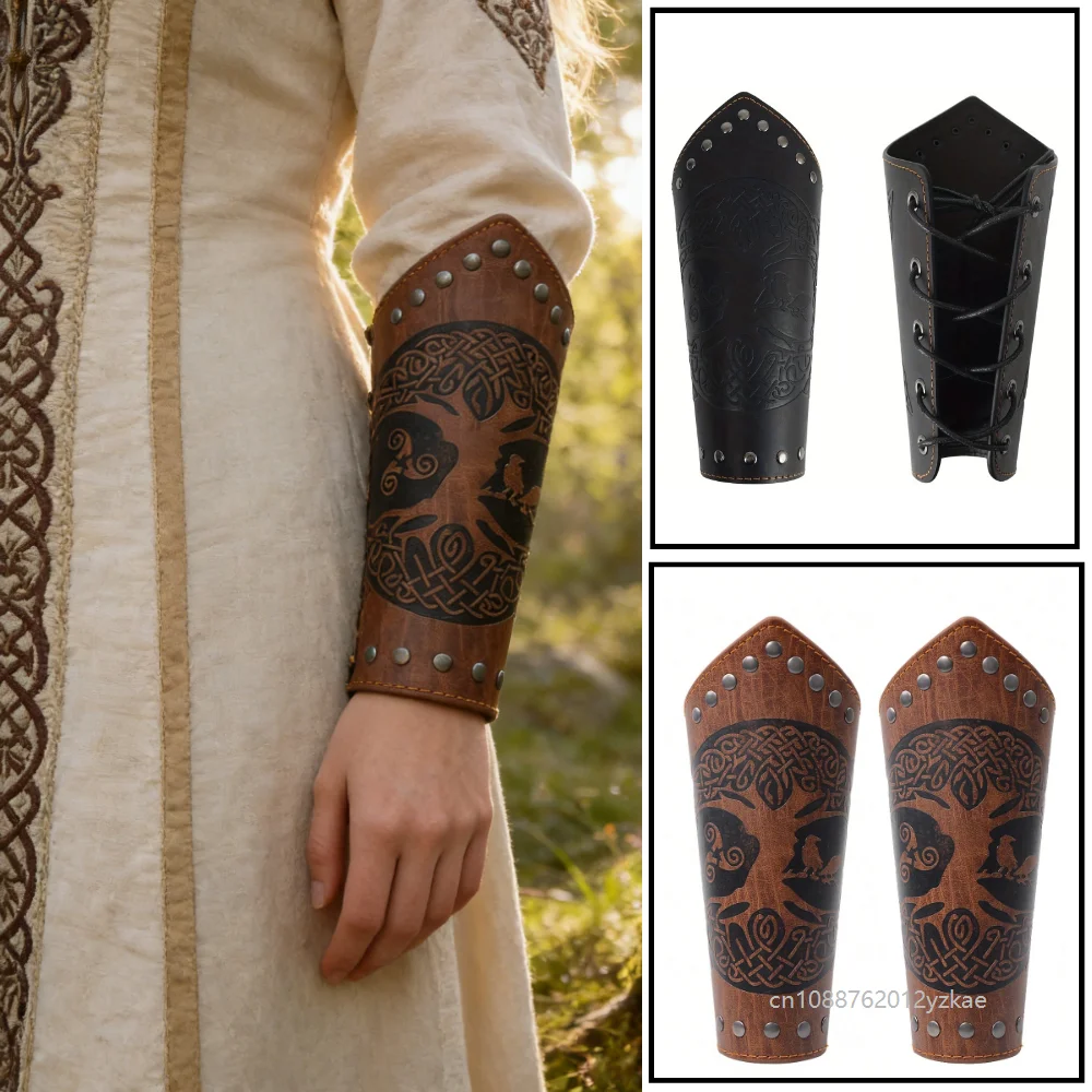 Cosplay Medieval Pu Leather Gauntlet Wristband Medieval Arm Bracers Punk Bracer Wrist Guards Halloween Warrior Knight Photo Belt