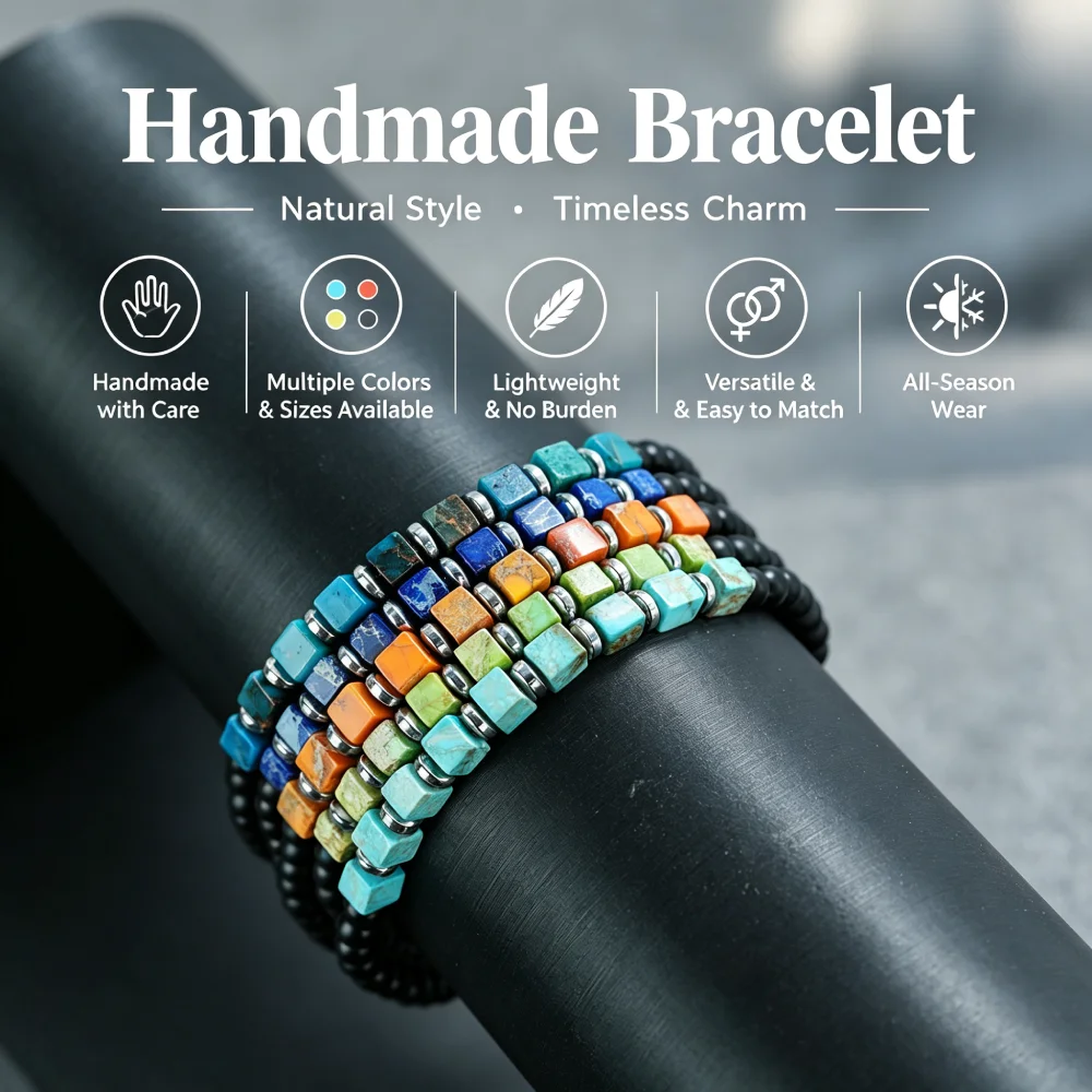 Bohemian Imperial Stone Bracelet Unisex Multiple Colors Sizes Available Hematite Stone Stress Relief Healing Jewelry Versatile