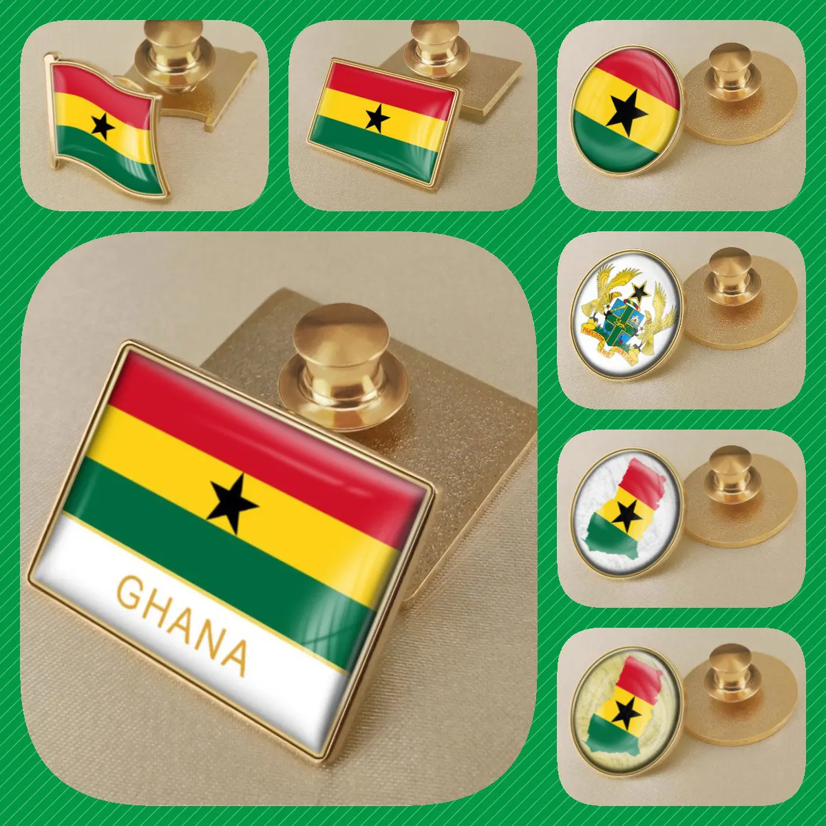 Ghana Ghanaian Map Flag National Emblem Brooches Badges Lapel Pins