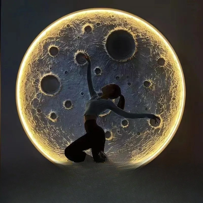 

3D three-dimensional relief moon wall lamp background wall creative Internet celebrity bar wall hanging round moon decoration