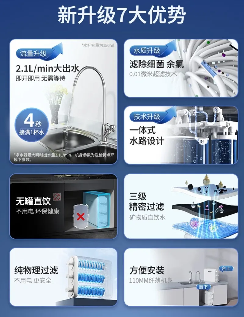 under-sink water purifier, direct drinking water, kitchen scale inhibitor filter, filtration water purifier