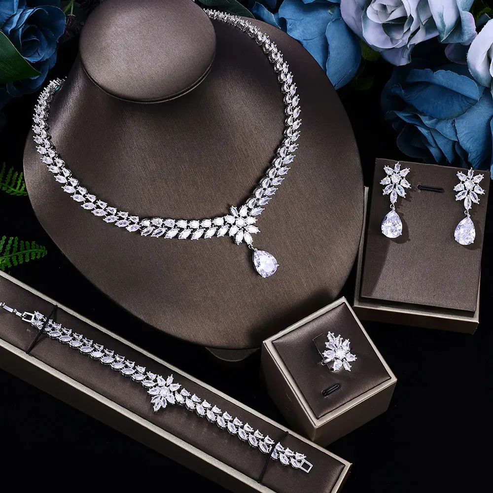 

New 4-piece set lightweight design birthday gift durable necklace earrings bracelet ring wedding gift