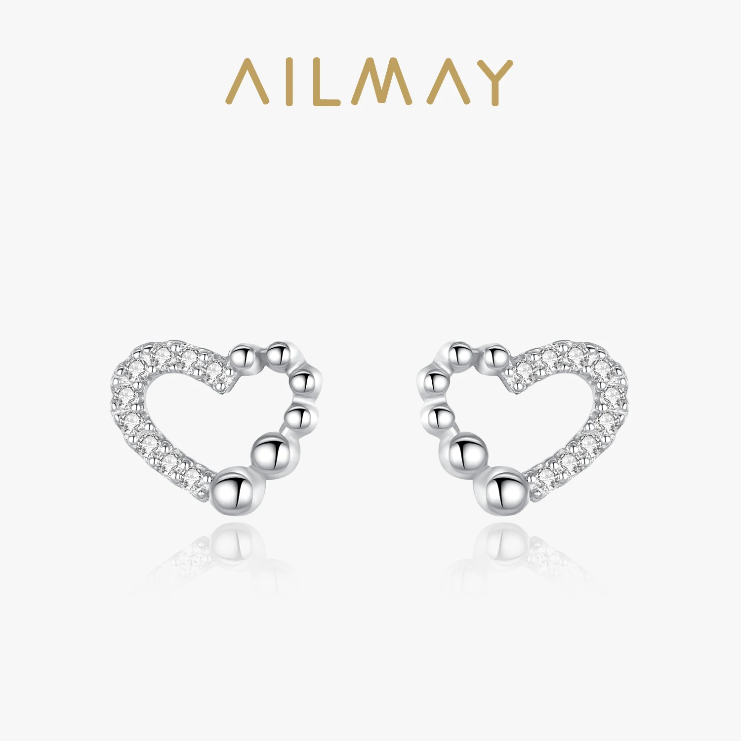 Ailmay Real 925 Sterling Silver Charm Dazzling Heart Studs Earrings For Women Girl Dazzling Statement Hypoallergenic Jewelry