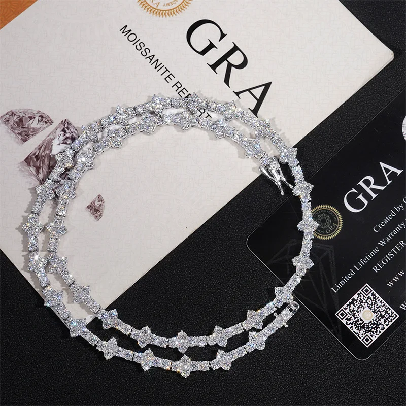 New s925 silver moissanite tennis chain 3/4mm D color moissanite unisex hip-hop bracelet necklace