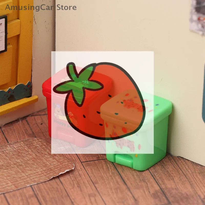 Set of 5 Cartoon Garbage Can Designs; Miniature Dollhouse Furniture; Fun Pretend Play Toy Accessories