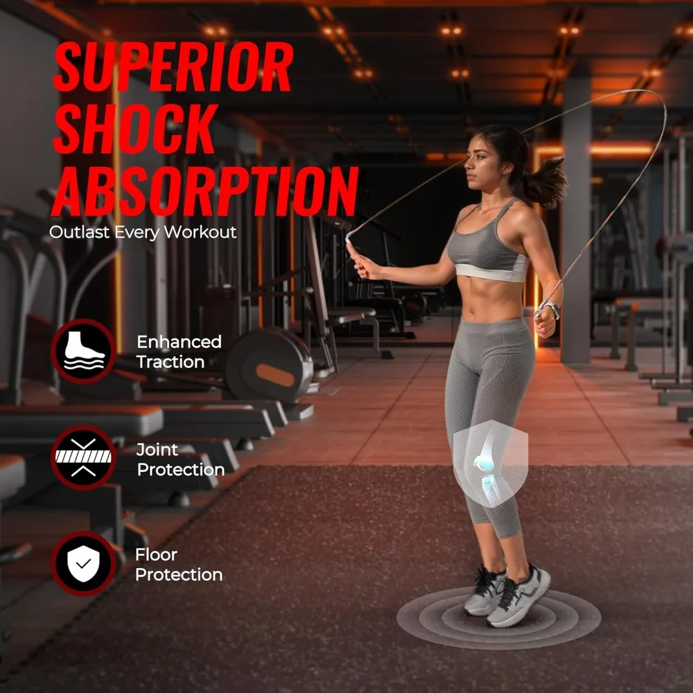 0.79'' extra-thick exercise equipment mats, 12 pcs 48 sq ft rubber top floor tiles with high density eva foam, interlocking gym