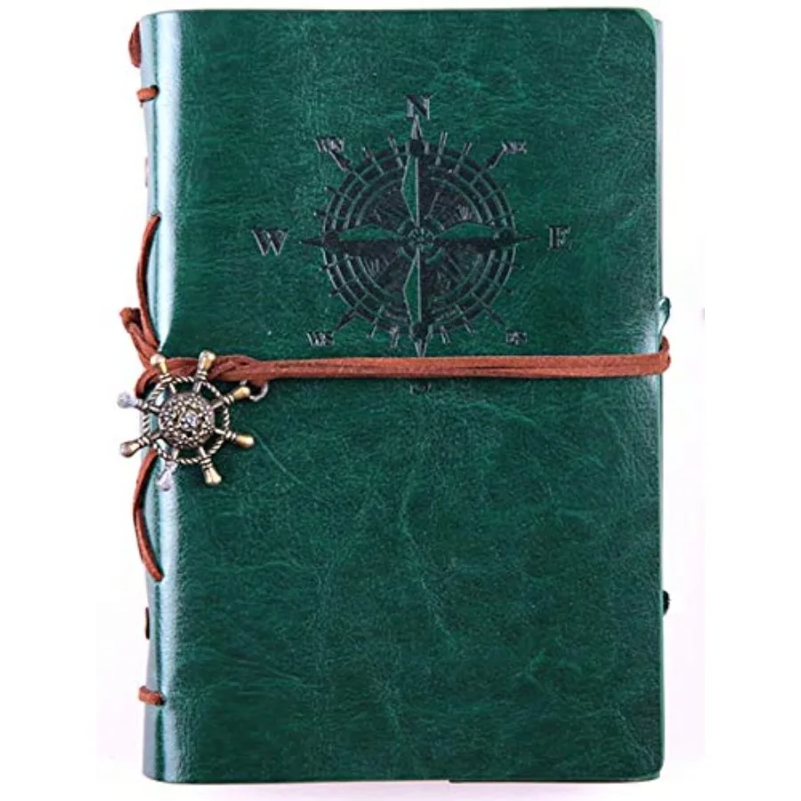 

Vintage Nautical Leather Writing Journal Notebook, Loose Leaf Blank Refillable Daily Planner Embossed Travel Journal Diary Spir