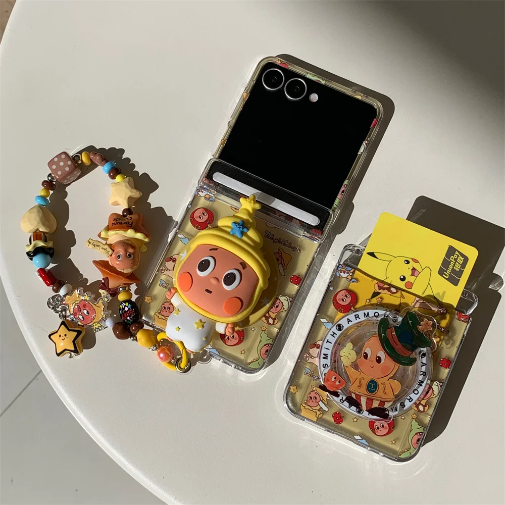 

Kawaii Cartoon Funny Star Magnetic Phone Case For Samsung Galaxy Z Flip6 ZFlip7 flip5 flip4 3 Cover With Chain For Magsafe Cases