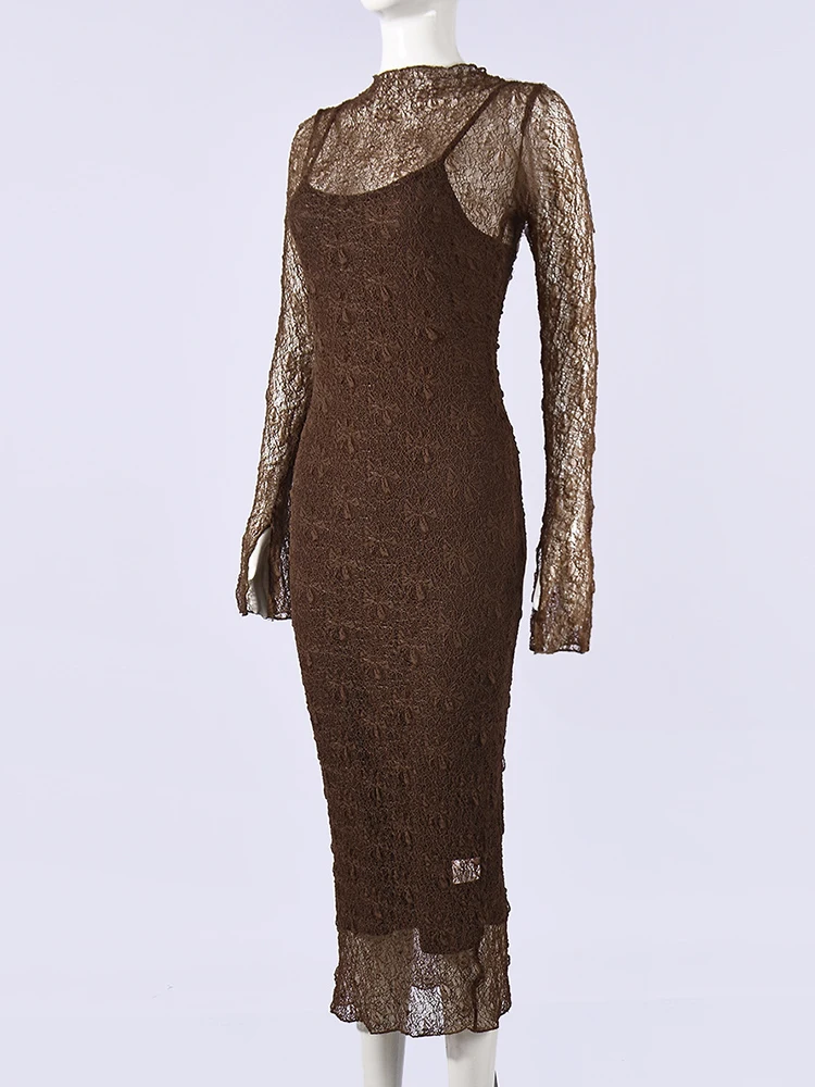 Weird Puss Sexy 2 Piece Dress Women See Through Sleeveless Skinny Tight Stretch Midnight Birthday Party Club Summer Long Bodycon