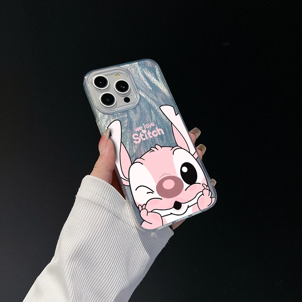 Cute cartoon Stitch Angel Phone Case for Oppo A79 A58 A54S A53 A38 A33 A32 A31 A17 A16K A16 A15 A7 5G Feather Texture Hard Cover