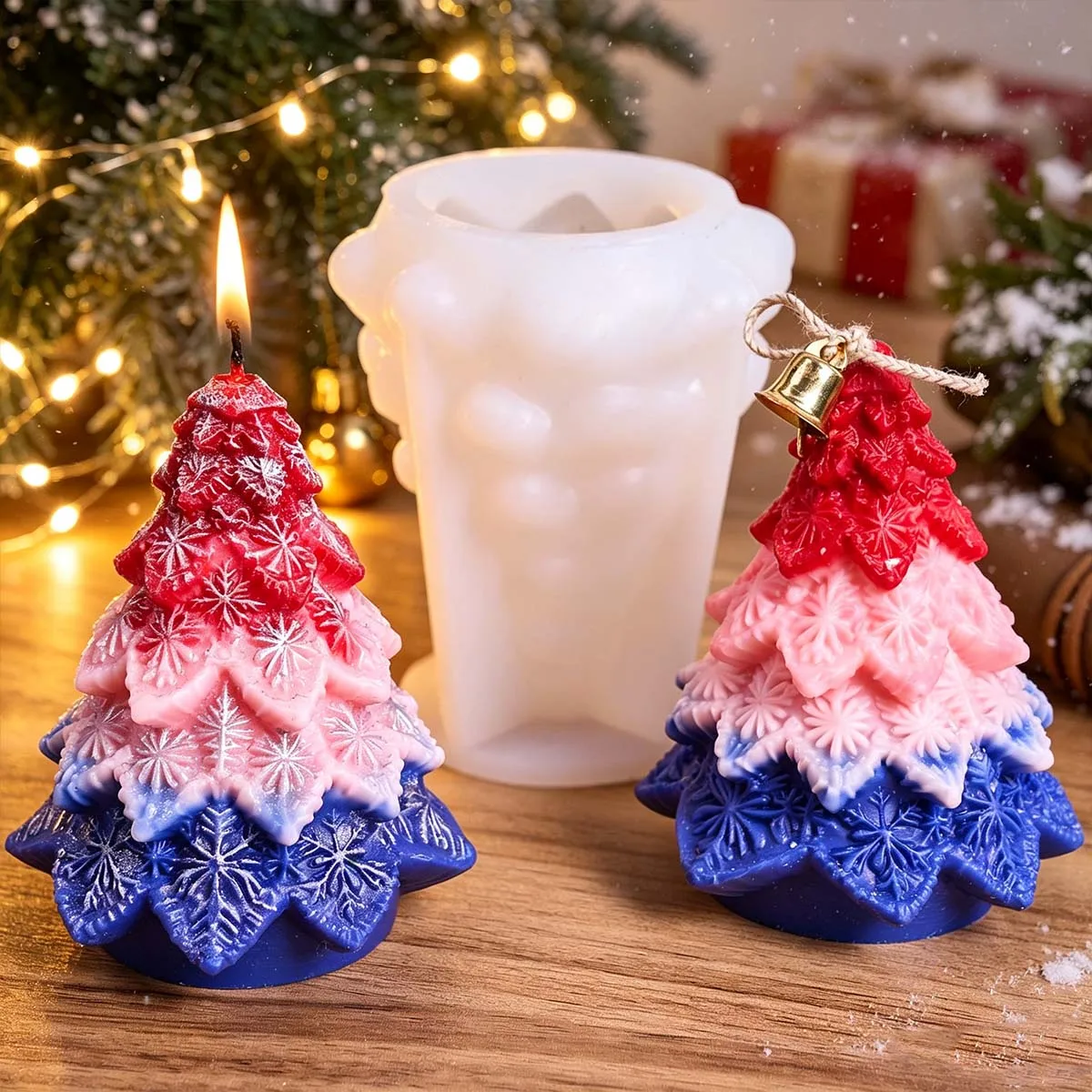 3D Christmas Tree Silicone Candle Mold DIY Snowflake Pattern Scented Candles Soap Molds Plaster Resin Xmas Home Decor Craft Gift