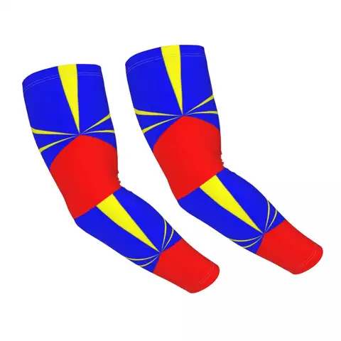 Personalizado 974 bandera de la Isla de la Reunión protección UV mangas de brazo de enfriamiento mujeres hombres Reunión orgulloso deportes ciclismo tatuaje cubrir