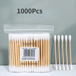 Double Head Cotonetes para limpeza de orelhas de nariz, As mulheres compõem os botões de algodão, Varas de madeira, Ferramentas de saúde, Hot Sale, 1000 Pcs por lote