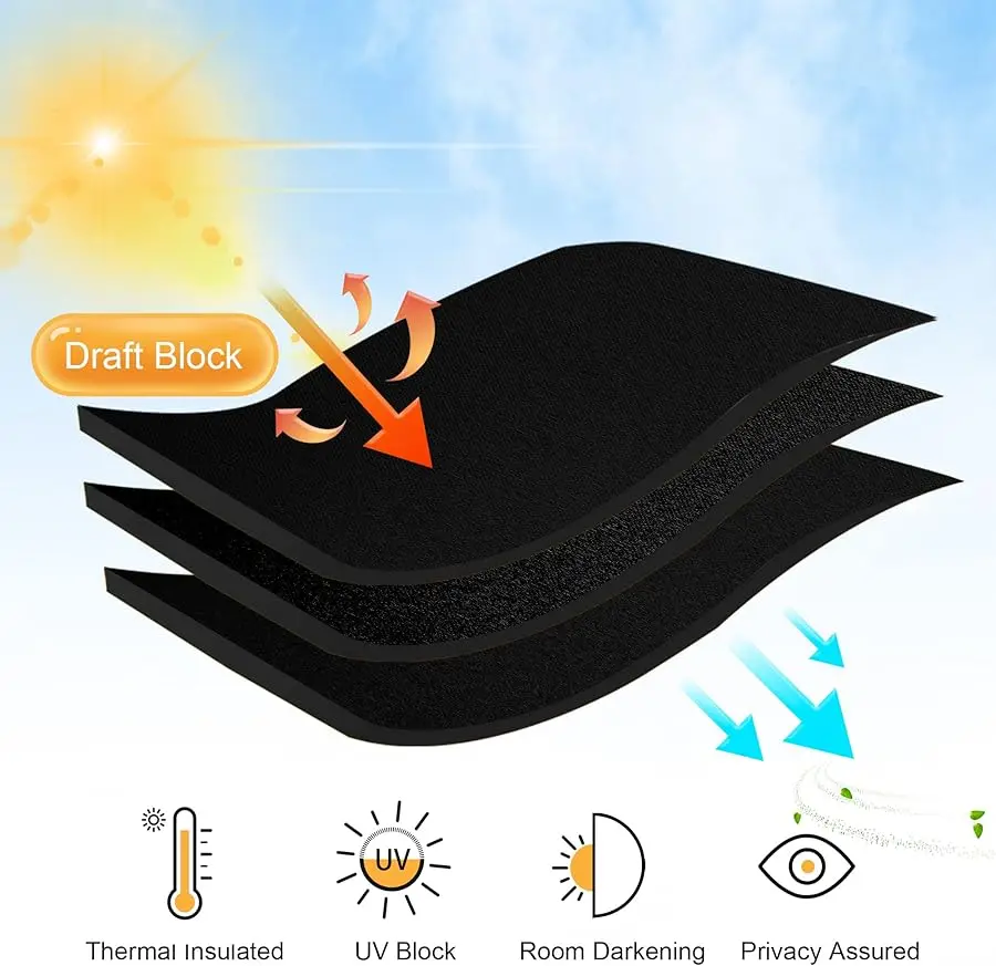 ستائر تعتيم غرفة النوم - ستائر سوداء معزولة بلوك ضوء الشمس ستائر الطاقة Sa ing لغرفة النوم وغرفة الطعام، 42 ×