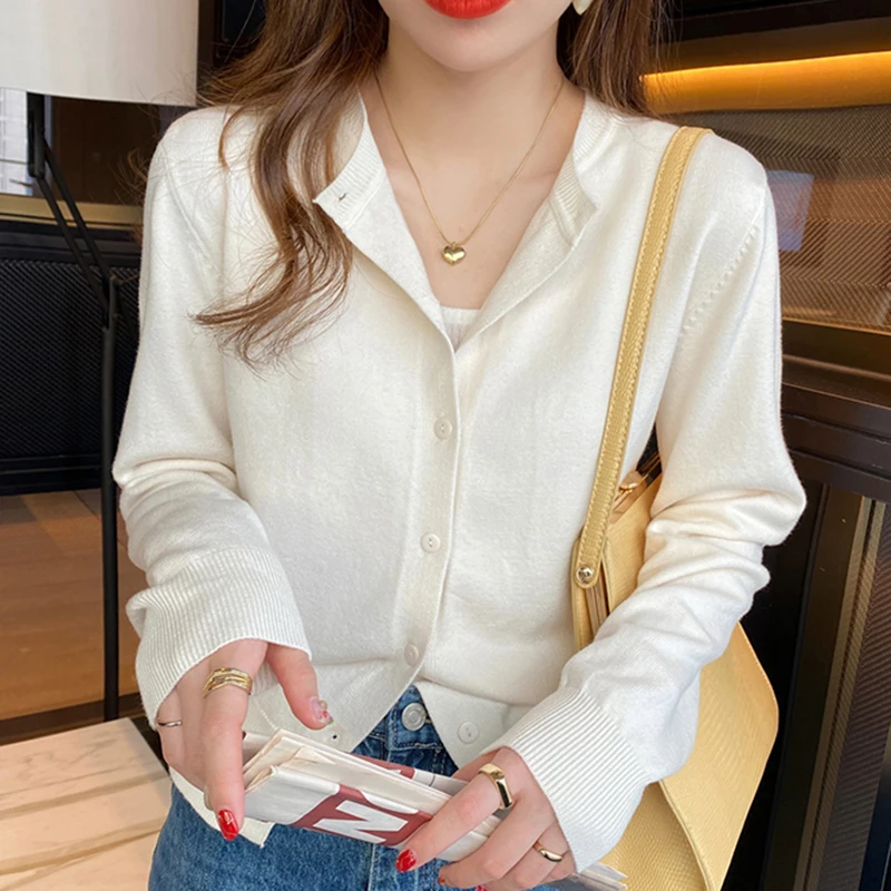 

Long Sleeve Cardigan Warm Sweaters Autumn Winter Fashion Women Clothes O Neck All-match Ladies Solid Knitwear Tops
