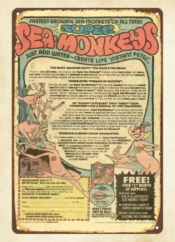 metal wall art 1978 Super Sea Monkeys comic book ad metal tin sign