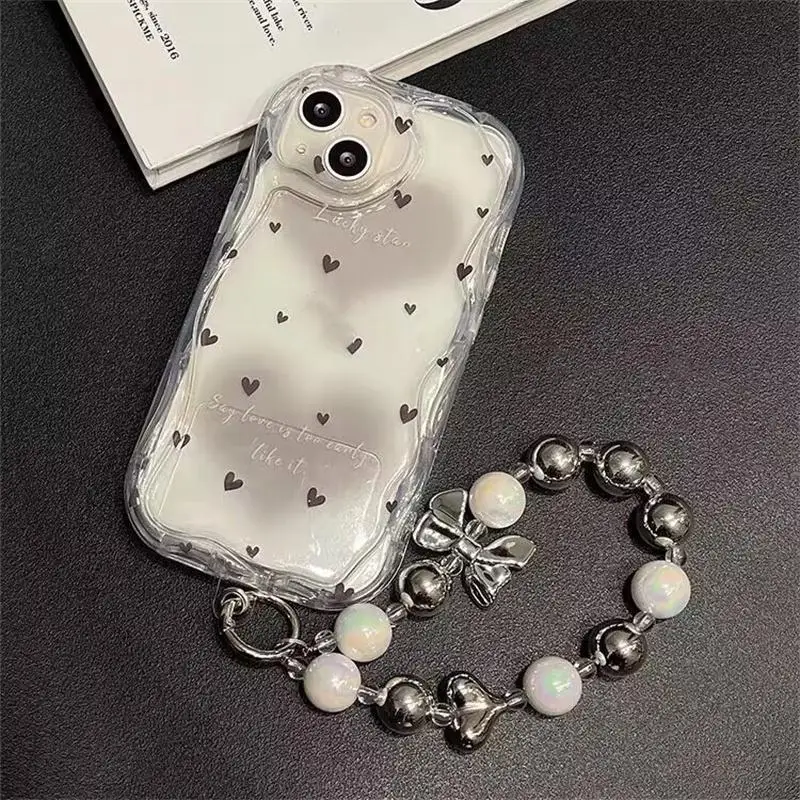 Soft Silicone Wavy Edge Love Heart Phone Case For Infinix Hot 20 4G 12 30 9 Play 30i 20i Smart 7 6 HD Plus Cover Bracelet