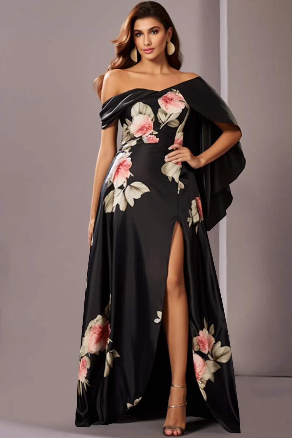 

Модные женские платья больших размеров для свадебных гостей, черные платья макси с косым воротником и рукавами 3/4, вечерние платья Vestidos de festa 2024