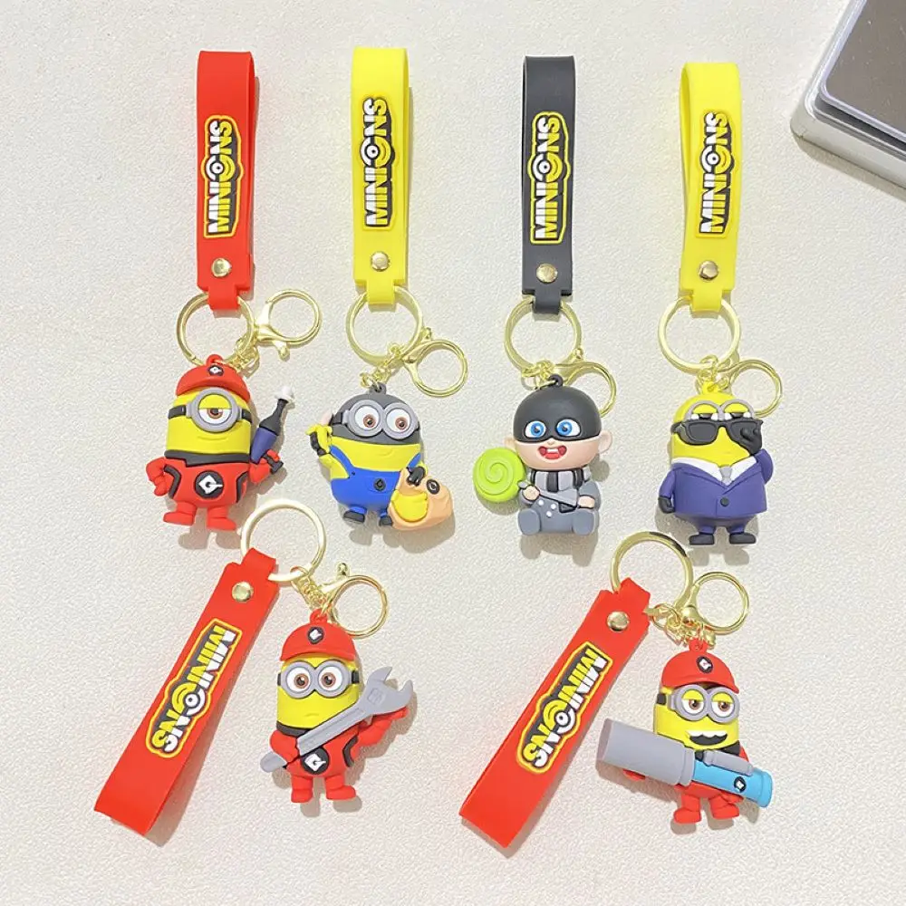 Minions Avengers Keychain Cute Anime Bob Kevin Spider-Man Figure Bag Pendant Car Key Charm Accessories Children's Birthday Gift