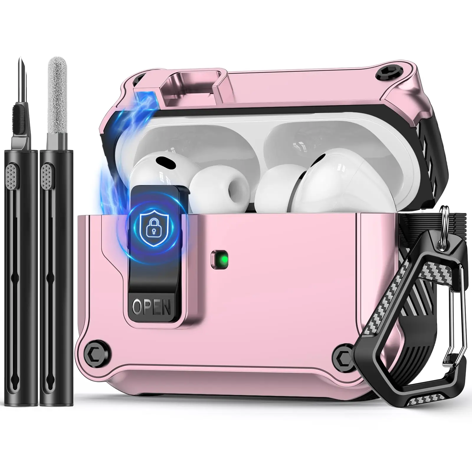 حافظة لهاتف airpod pro 3 2025 غطاء آمن مفتاح تلقائي جديد لأجهزة airpods 4 pro 3 مع مجموعة تنظيف لأجهزة airpods pro 3