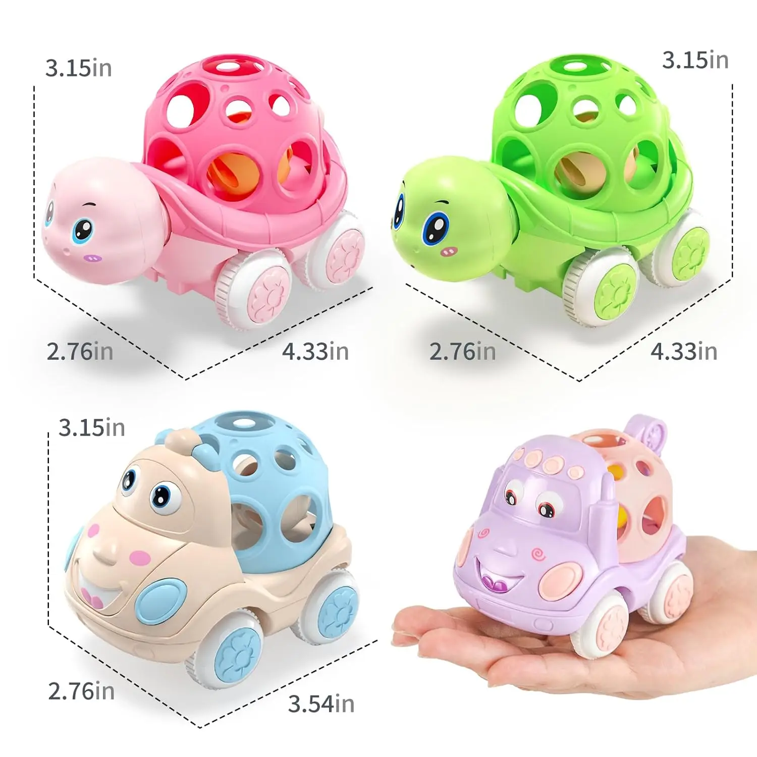 Baby Car Toys for 1 Year Old Girl Boy Pink Rattle Push Cars and Go Friction Powered Cars Soft Rattles For Babies Birthday Gifts