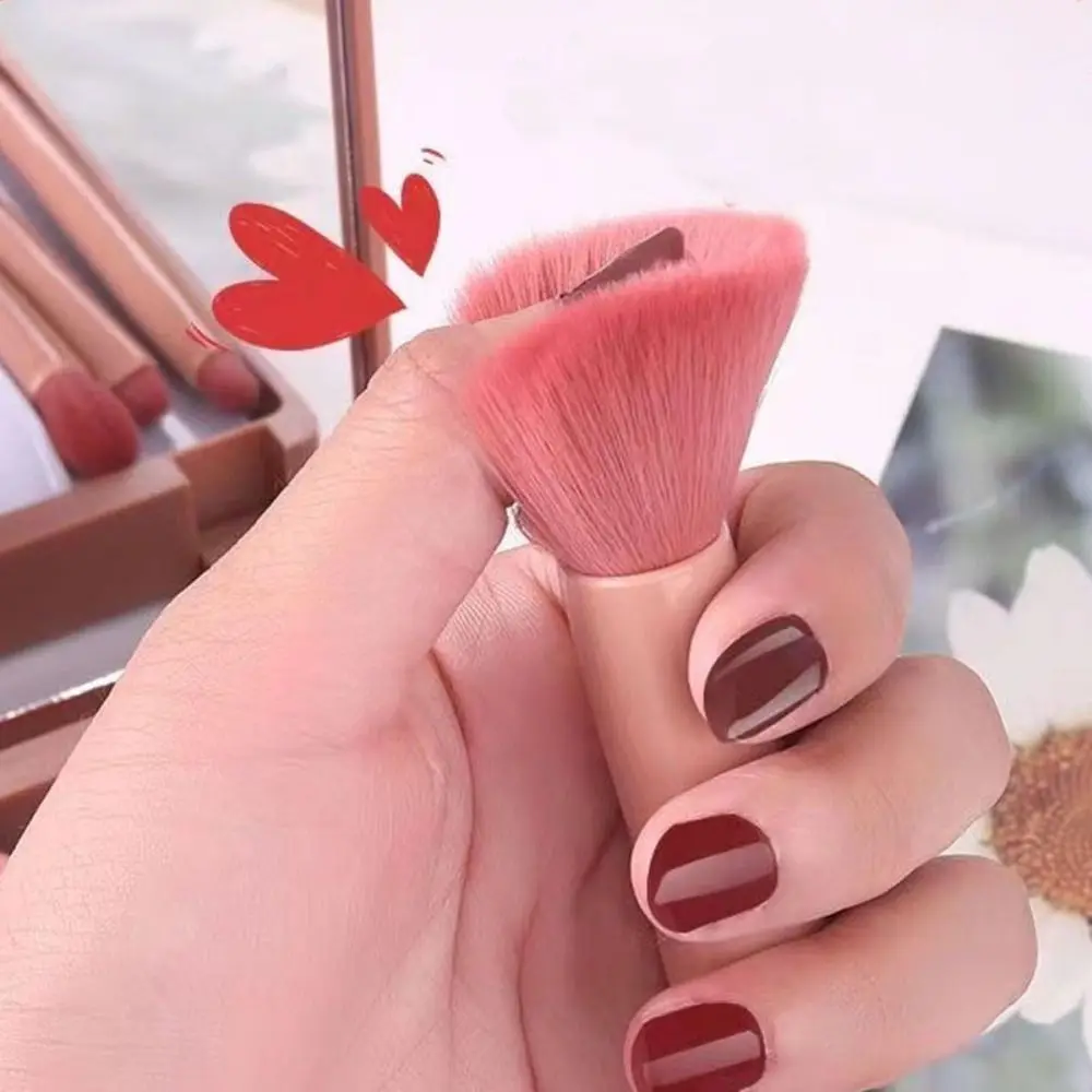 5 sztuk pędzli do pudru sypkiego Mini zestaw pędzli do makijażu z lusterkiem Pędzel do brwi z miękkiego włókna Pędzel do cieni do powiek
