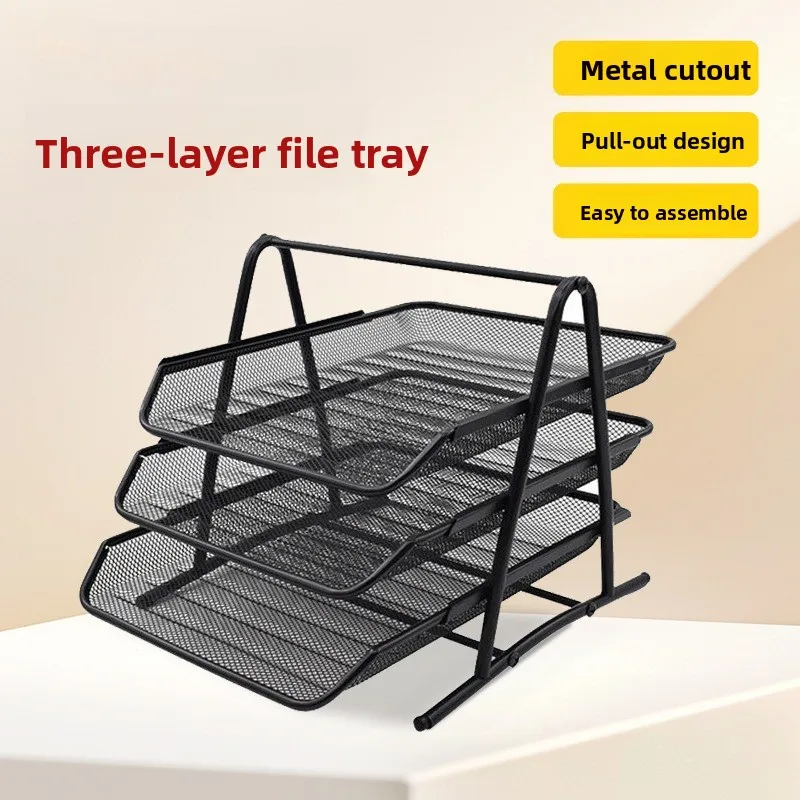 Home Storage & Organization Home Office Pull Out Metal 3 Tier File Tray A4 Document Organizer Office Desktop Storage Rack