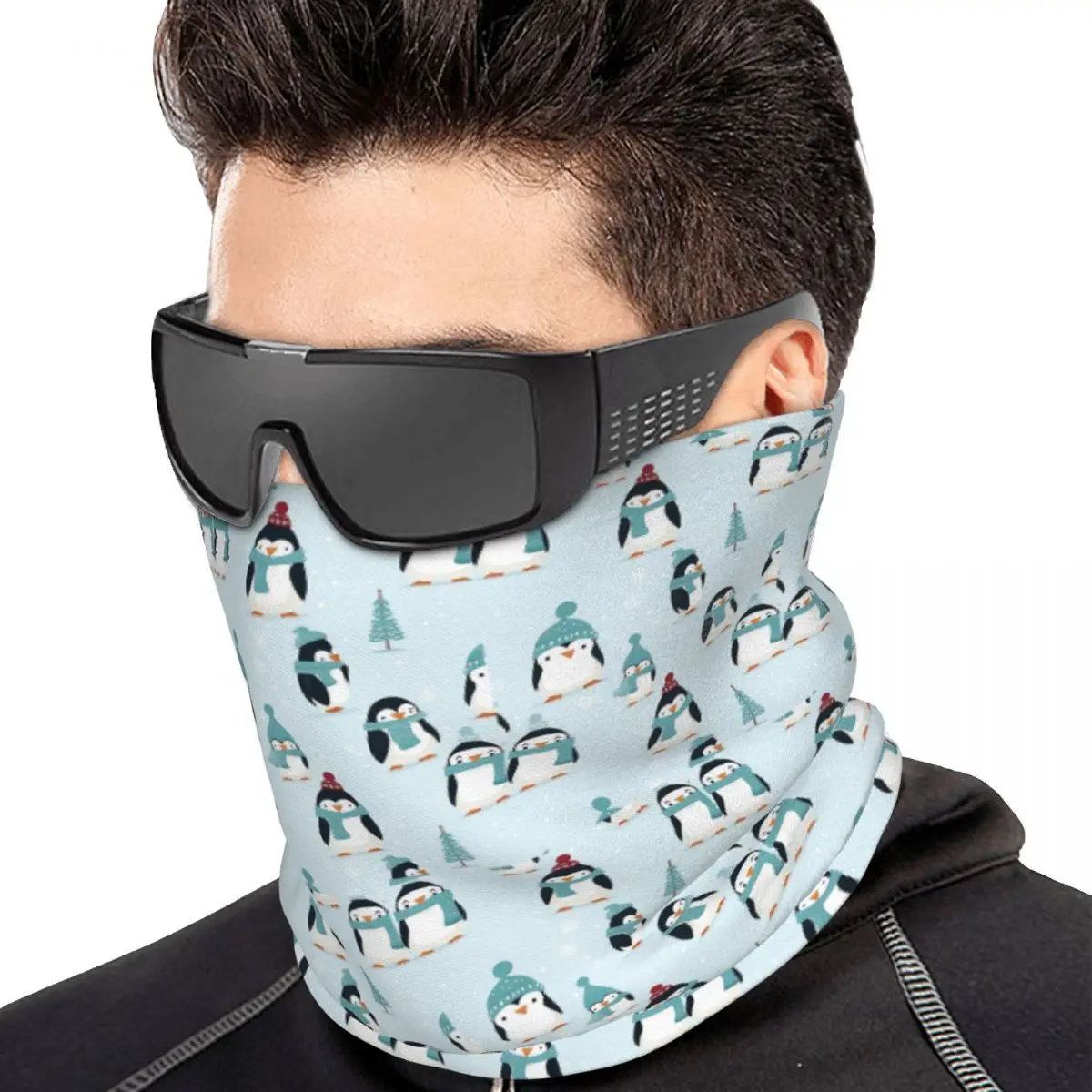 Cute Penguin Pattern Multifunctional Elastic Neck Gaiter Wind Proof Face Cover Bandana Unisex for Cycling Climbing Fishing