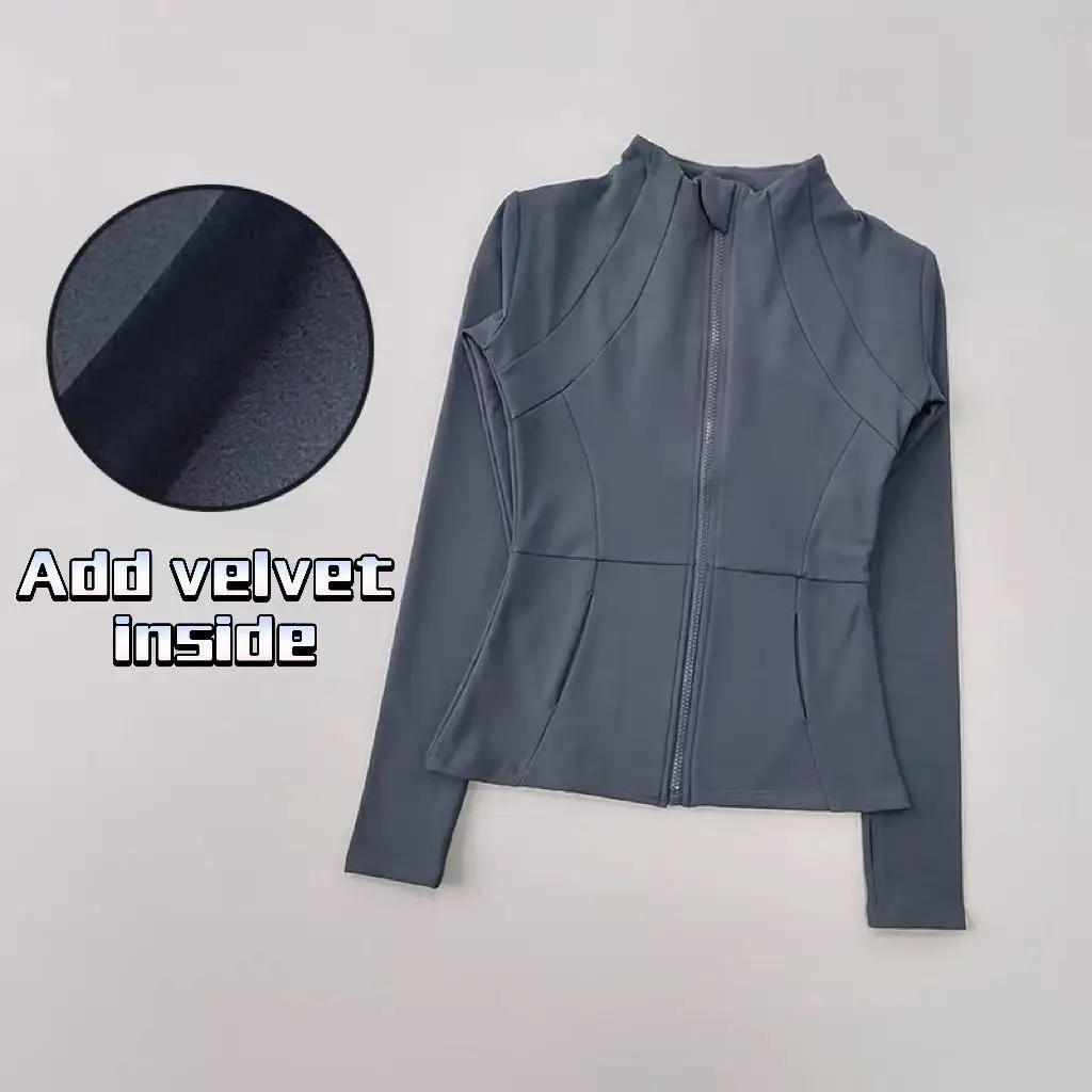 Women's Sports Fleece Jacket Long-Sleeved Quick-Drying Yoga Fitness Top for Autumn Winter Running Pilates