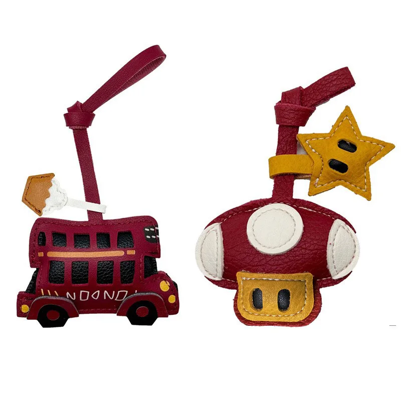 

5pcs Leather Cute Simple Mushroom Star Car Key Pendant Charms Jewelry Making Backpack Car Clothing Decoration Pendant