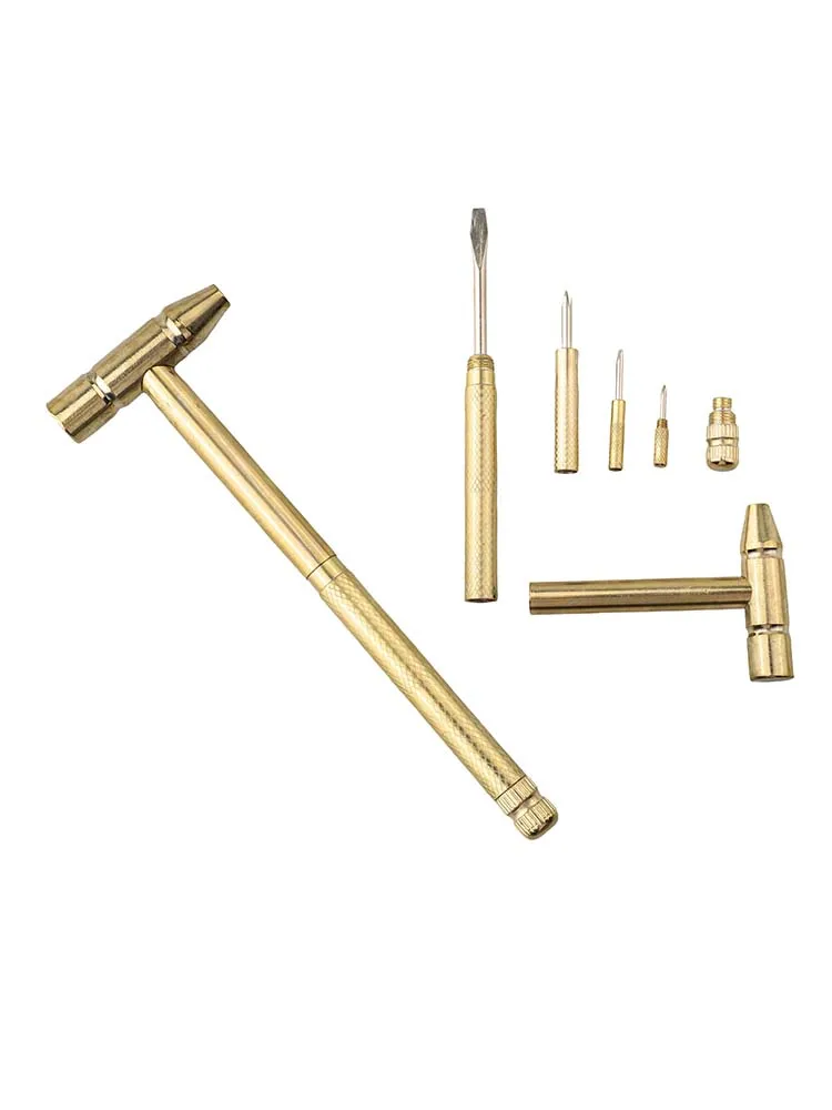 6 In 1 Mini Multifunction Brass Hammer Slotted Cross Screwdriver Bits Tools Hand Tool Multi-tool Professional Tool Portable Tool