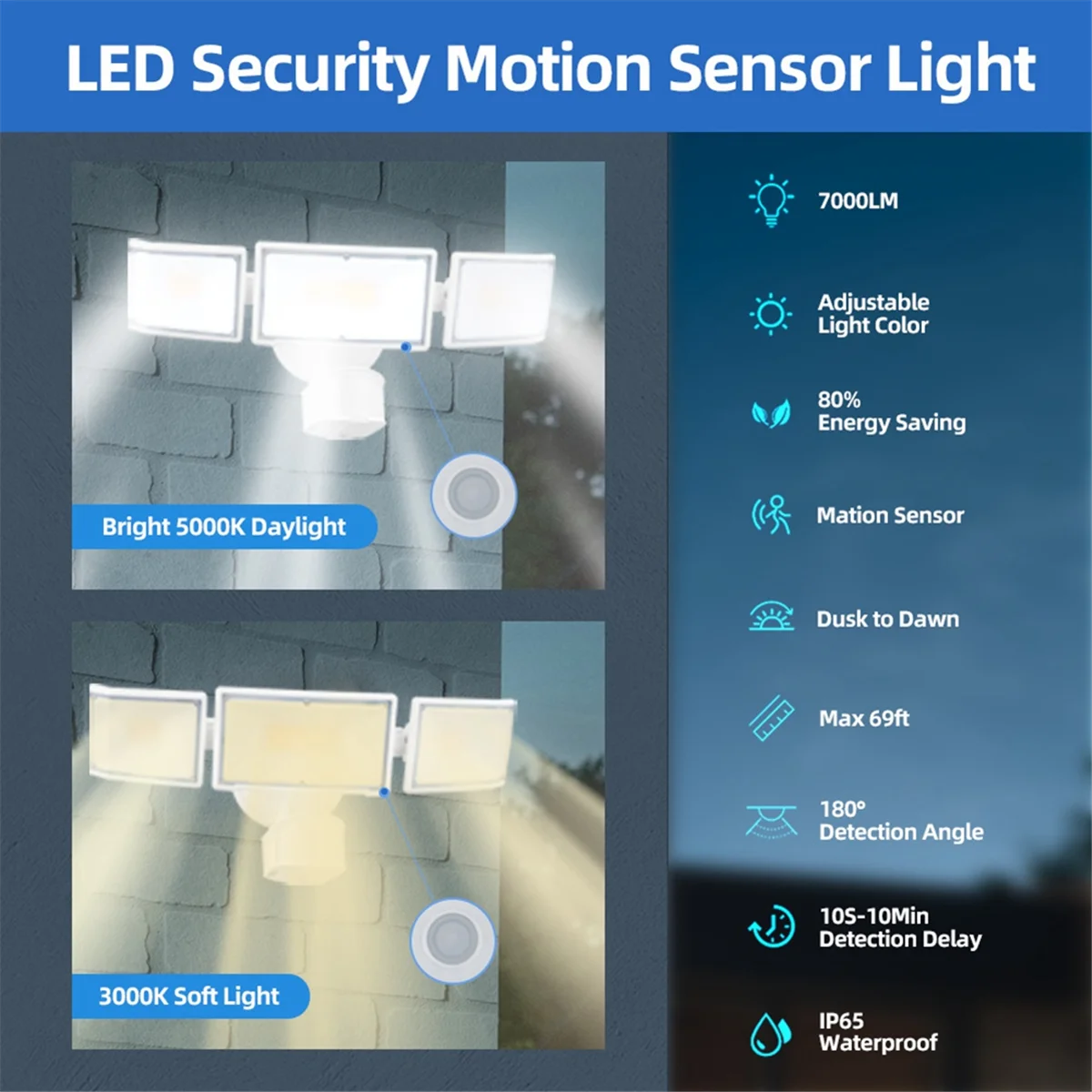 AB51 70W 7000LM LED 모션 센서 실외 조명, 투광 조명 실외, 외부 조명, 집, 차고, 마당