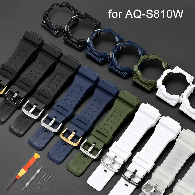 Funda de correa de reloj de goma con bisel para Casio G-SHOCK AQ-S810 de resina TPU para hombre, Kit de modificación de reloj deportivo resistente al agua