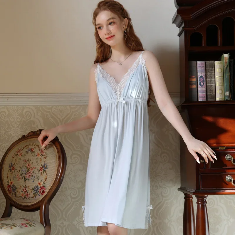 

Nightgowns Women's Clothing Summer Thin New French Home Cozy Simple Relaxed Casual Skinny Temperament Cool Freshness Sweet Sexy