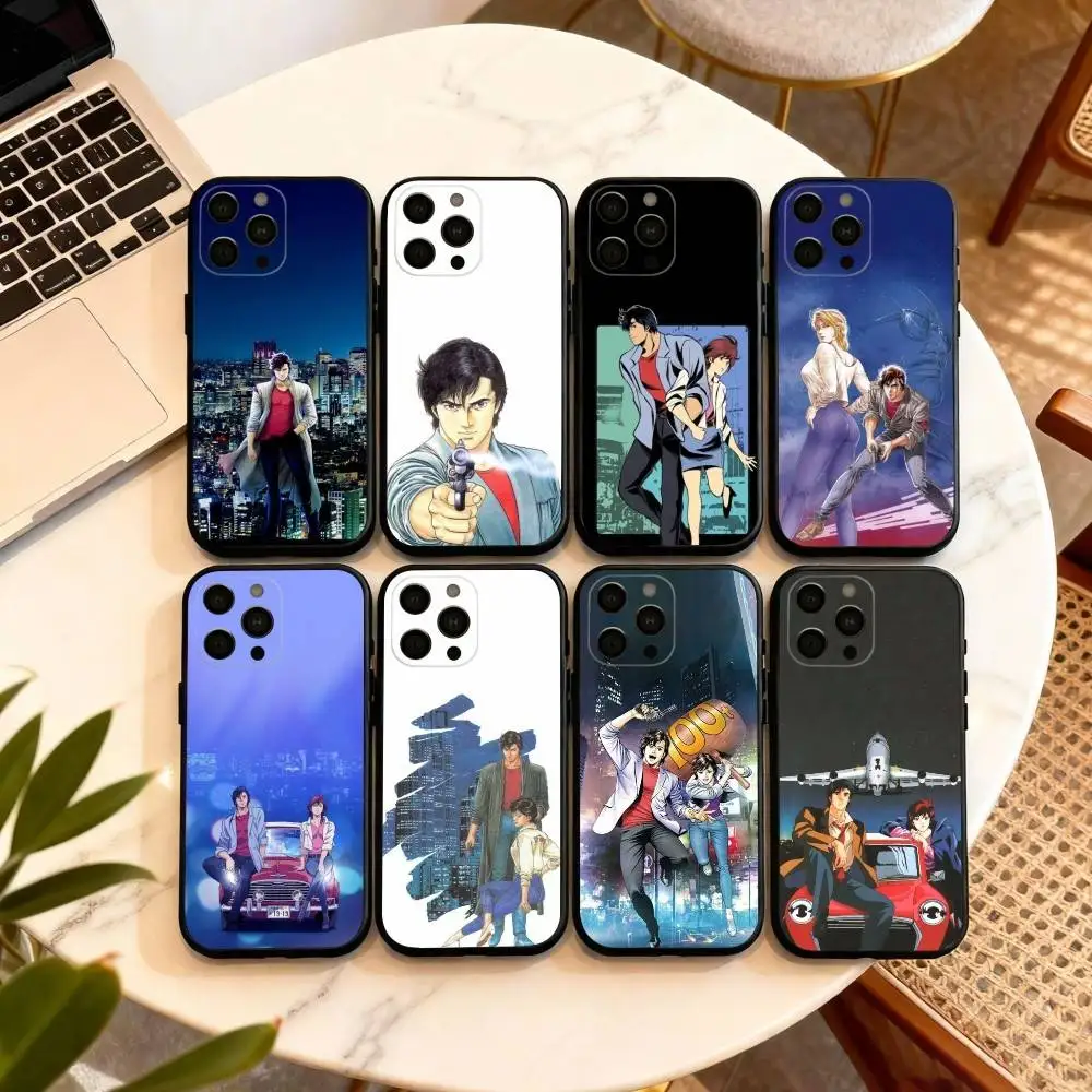 

R-Retro C-City Hunter Comic Phone Case For iPhone 17,16,15,14,13,12,11 Plus,Pro Max,XS,Soft Silicone Black Cover