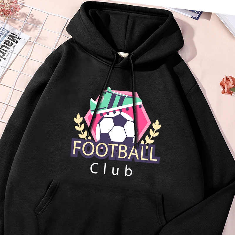 Football Club Printed Sweatshirt Men Harajuku Casual Loose Hooded Fashion Soft Versatile Hoodies Autumn Drawstring Male Clothes