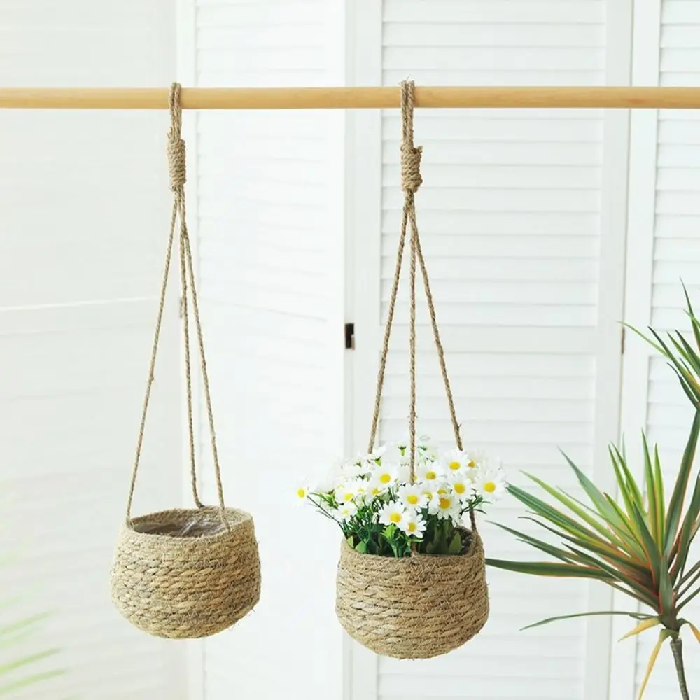 Brown Hanging Weaving Flowerpot Woven Plant Hangers Flower Pot Home Decoration Garden Ornament Storage Basket Indoor Outdoor