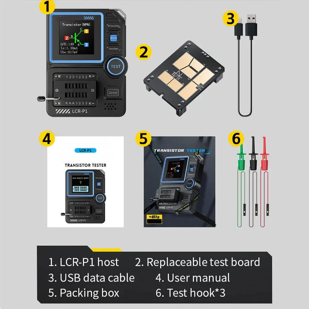 For LCR-P1 Transistor Tester Diode Triode Capacitance IR Multifunctional LCR MOSFET NPN PNP Resistance Meter Tester tool