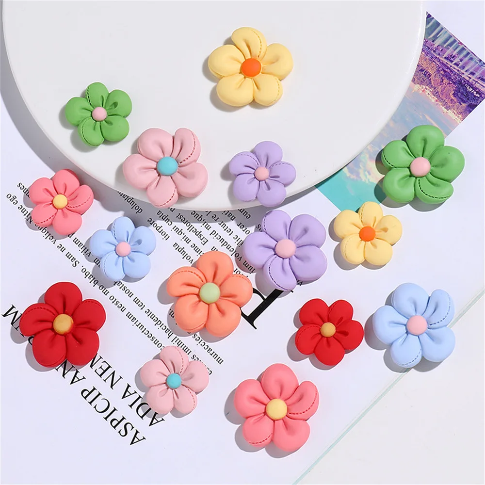 5pcs Five-petaled purple flower cream glue resin jewelry accessories DIY mobile phone case material package hole shoe accessorie
