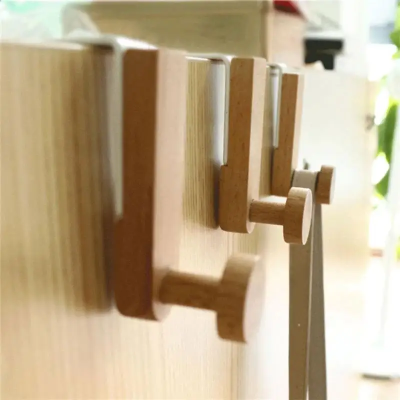 1PCS Door Back Hanging Holder Kitchen Cabinet Hook Towels Clothes Coat Bathroom Accesories Storage Hanger Iron Wooden Rack