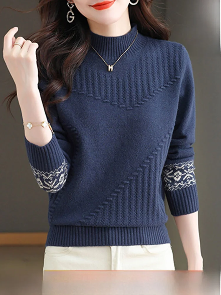 

Chic Mommy Cashmere Sweater Half High Collar Loose Fitting Autumn Winter Women's Knitwear Warm Thickened Long Sleeve Top