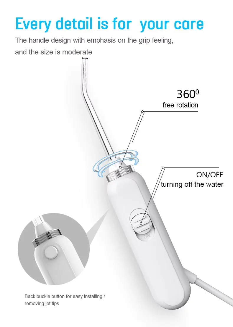 Электрический портативный ирригатор для полости рта с 10-градусным регулируемым водным флоссером емкостью 600 мл, гигиена полости рта, давление воды psi